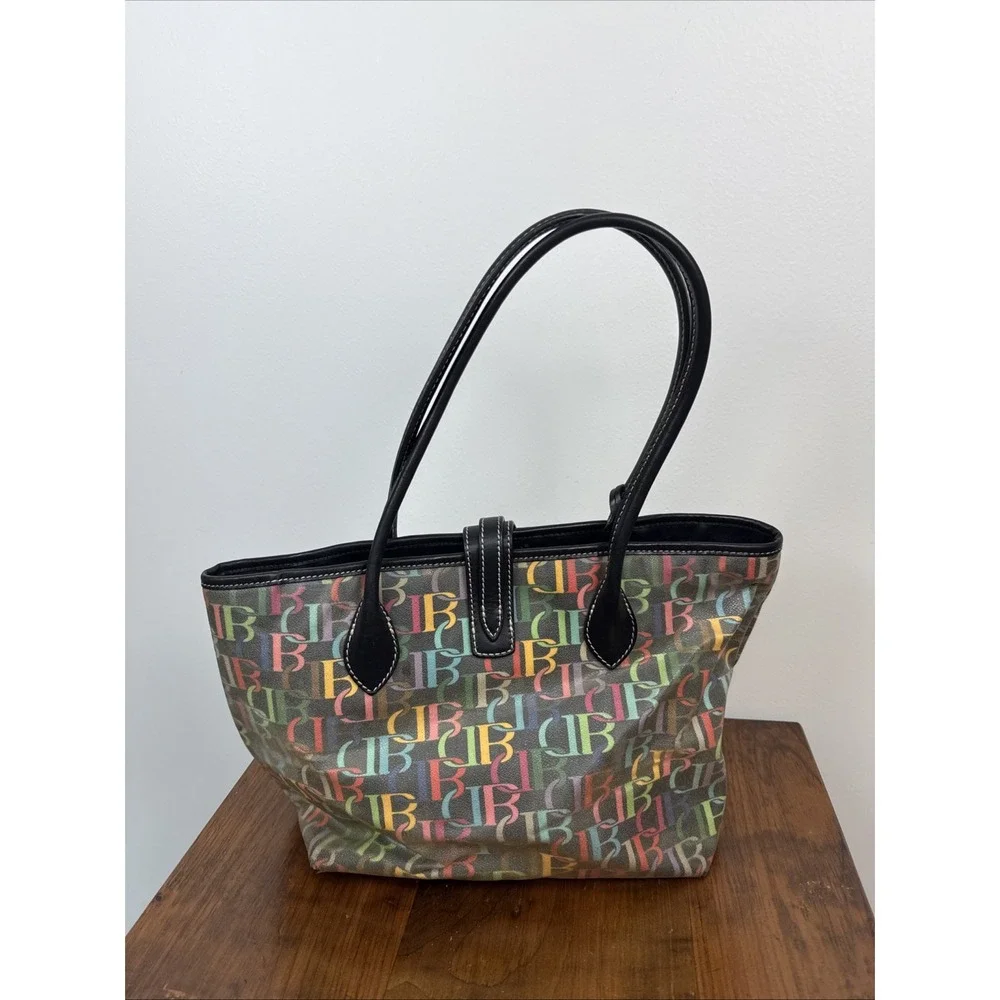Dooney & Bourke Cindy Rainbow Signature DB Coated Canvas Tote Purse Bag